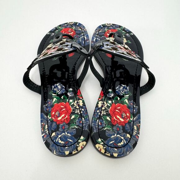 Tory Burch Miller Sandal Slippers Navy Tea Rose Patent Leather Logo 7.5M - Picture 5 of 12
